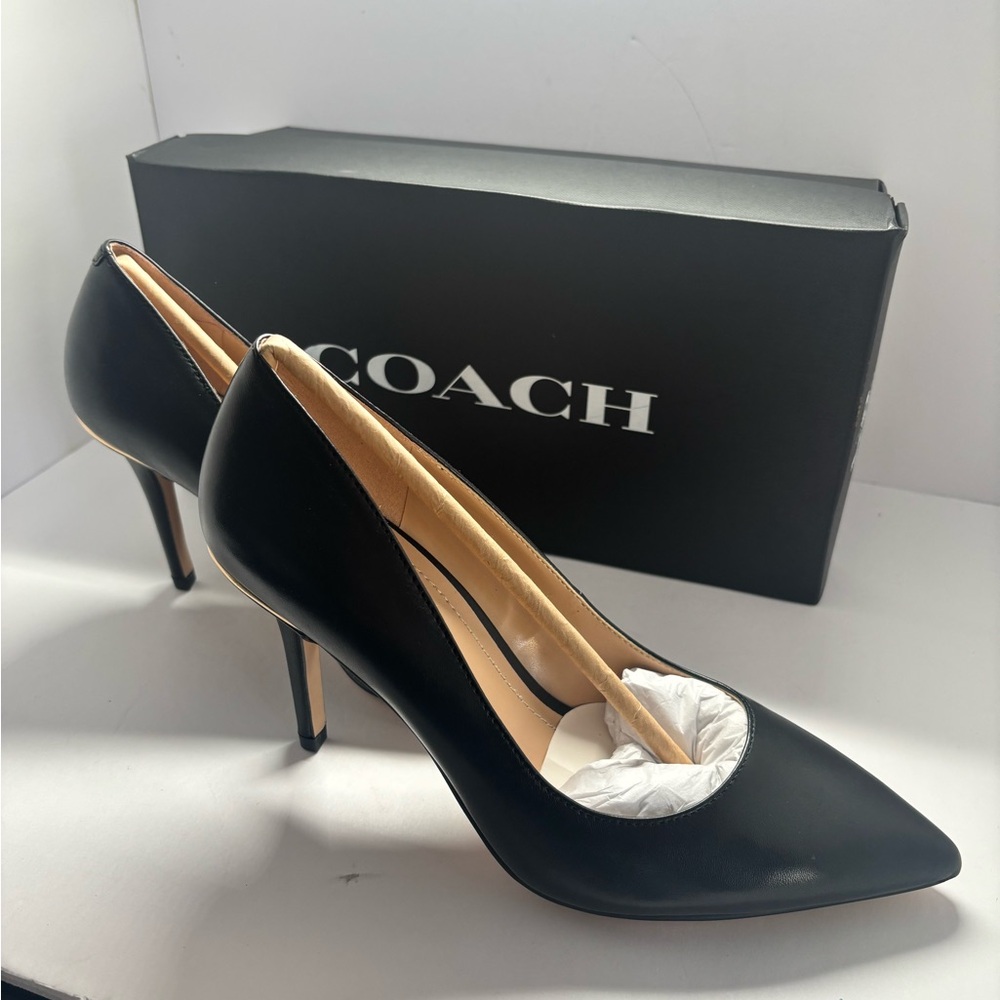 COACH Black Leather Wiley Pointed Toe Stiletto Pump - Picture 2 of 8